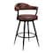 Armen Living Justin 26" Counter Height Swivel Vintage Coffee Faux Leather Bar Stool with Black Metal Legs LCJTBABLVC26 - alternate 1